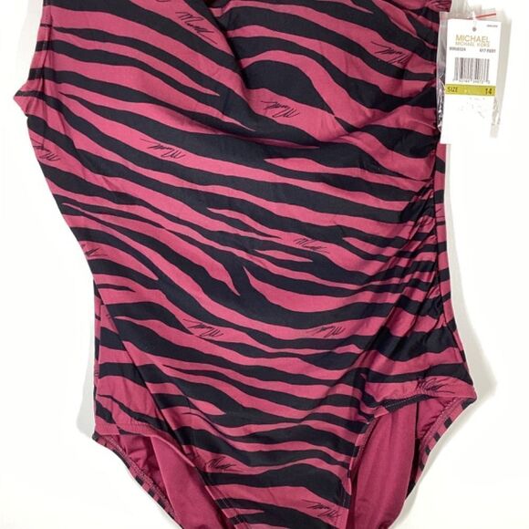 Michael Kors Maroon Animal Stripe Stretch Swimsuit - Picture 7 of 9